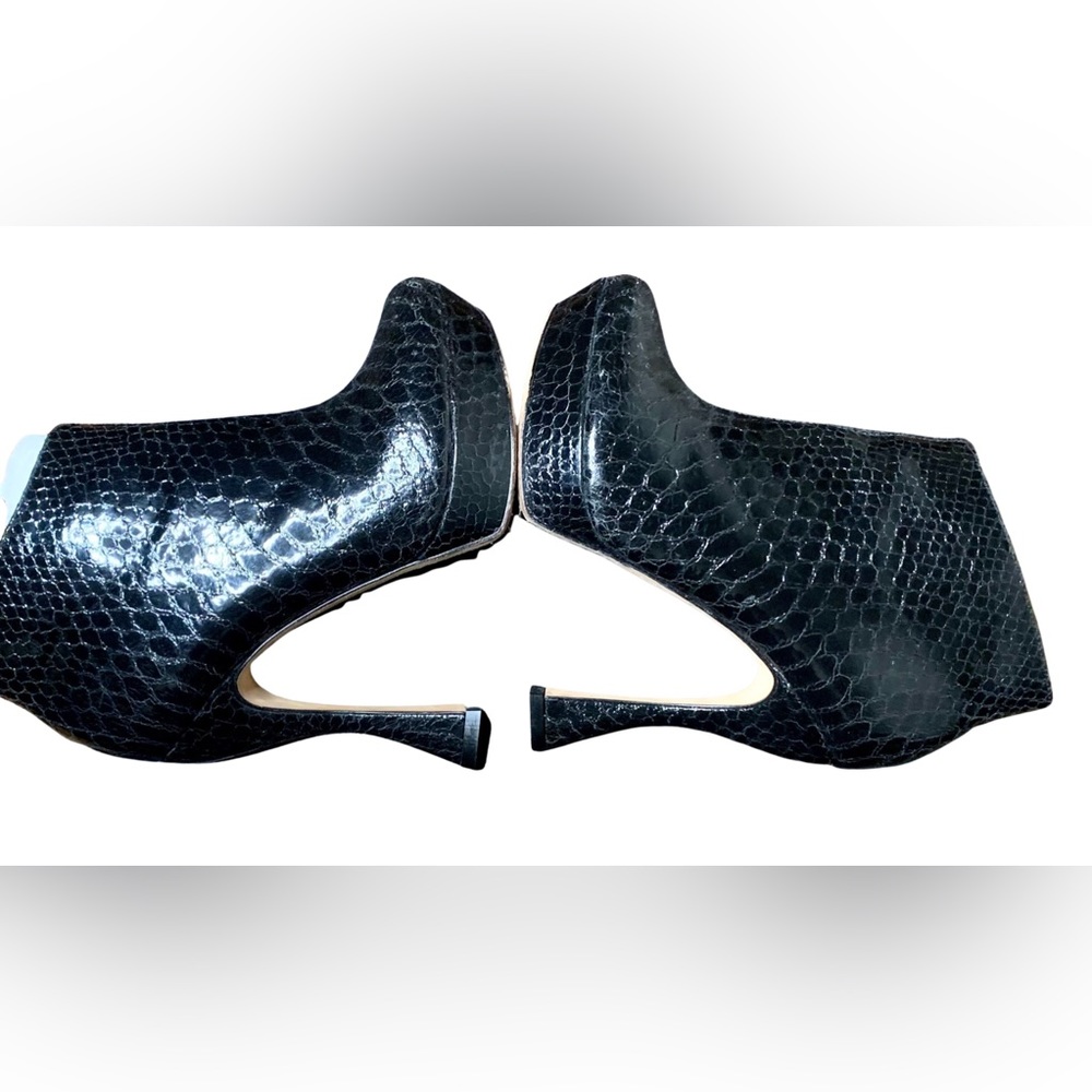 Black Snakeskin Effect Round Toe Platform Bootie by Alice + Olivia